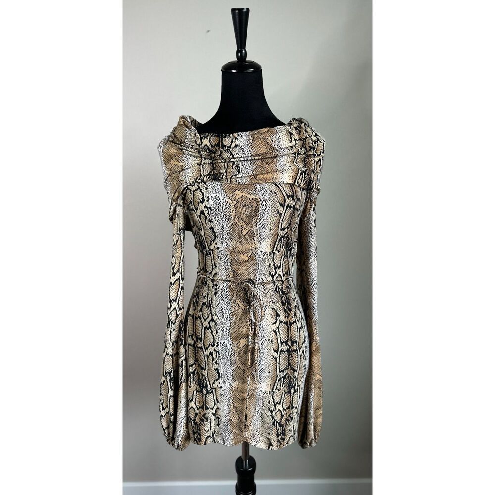Vintage ARDEN B Women's Snake Print Bodycon Long Sleeve Bardot Dress Size S